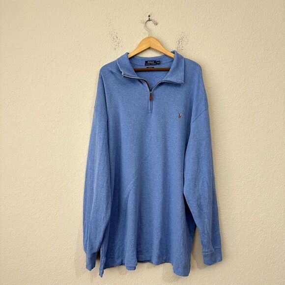 POLO RALPH LAUREN Estate Rib 1/4 Zip Pullover Sweater w Pony Logo Blue - Picture 1 of 9